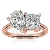 10K/14K/18K Solid Rose Gold Engagement Ring, 5 TCW Princess & Pear Brilliant Cut Handmade Moissanite Diamond Ring, Solitaire Wedding / Bridal Ring Set for Women/Her, Anniversary / Promise Gifts