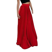 Women's High Waist Pleated Maxi Skirt Floor Length Elegant Flowy Skirts Lightweight Soft Comfy A-Line Swing Skirt for Wedding