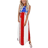 4th of July Womens Front Cross Straps Keyhole Neck Cami Dress Summer USA Flag Sleeveless Trendy Swing Tunic Dresses