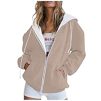 Zip Up Hoodies for Women Trendy Drawstring Hooded Sweatshirts Y2k Drawstring Jacket Coat Oversized Casual Long Sleeve