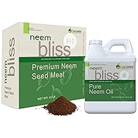 Neem Bliss (32 Fl Oz) + Neem Meal (10lbs) - Organic Neem Meal Fertilizer for Plants - Neem Cake Fertilizer for Plants, Soil Health, Root Growth - Neem Fertilizer Improves Nutrient Intake & Crop Yields