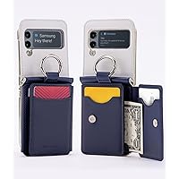 GOOSPERY Flex Wallet Designed for Z Flip 4 Case, ［4 Card Slots & Cash］ Double Sided Opening Flap Card Storage Phone Cover with Ring Holder - Blue Navy