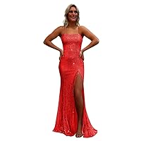 Women's Sequin Mermaid Prom Dresses with Slit Glitter Square Neck Long Formal Evening Gowns IIF047