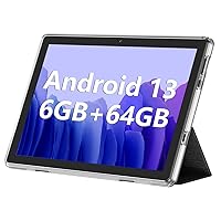 Android Tablet, 10.1 inch Android 13 Tablets 6GB RAM 64GB ROM 1TB Expand, 1280x800 IPS HD Touchscreen,6000mAh Battery, Bluetooth, Dual Camera, GMS, WiFi （Silver