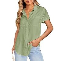 Nulibenna Womens 100% Cotton Button Down Shirts Long Sleeve V Neck Summer Blouses Business Casual Work Office Pocket Tops