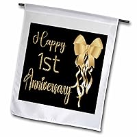 3dRose Happy 1st Anniversary Image Of Gold Bow and Ribbons - Flags (fl-377980-1)