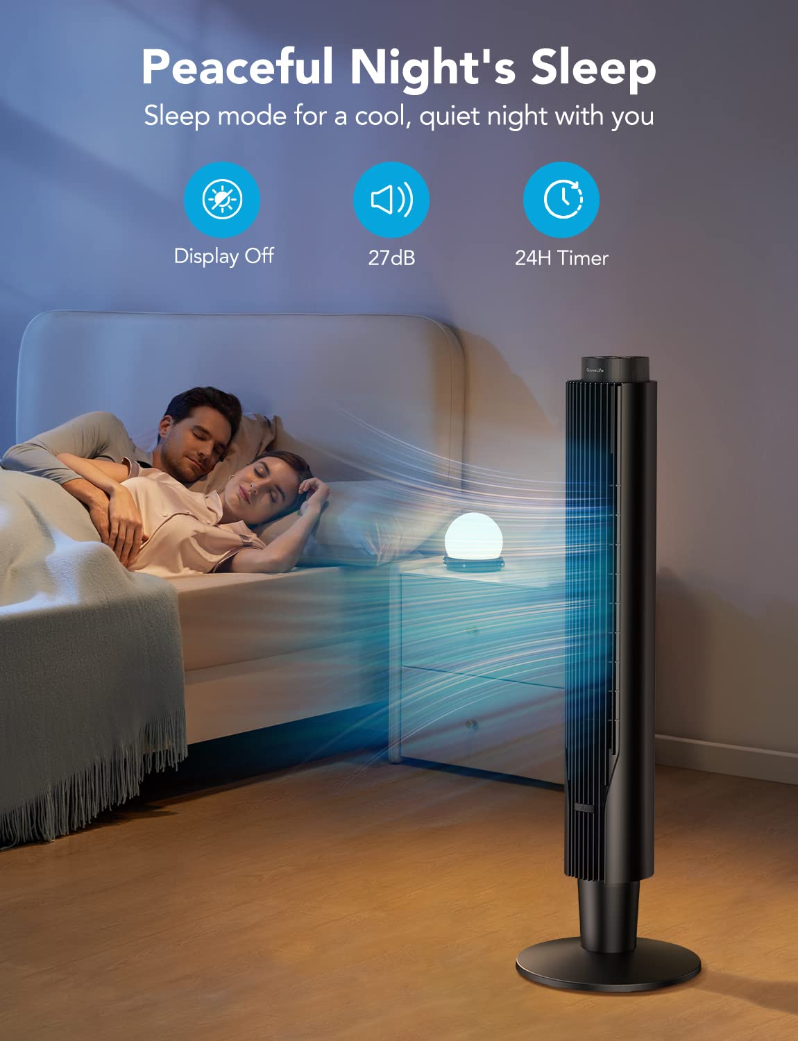 GoveeLife Smart Tower Fan 2023 Upgraded, 42 Inch WiFi Fan with Aromatherapy and Temp Sensor, Oscillating Fan with 8 Speeds 4 Modes up to 25ft/s, 24H Timer Fan Tower, 27dB Quiet Floor Fan for Bedroom