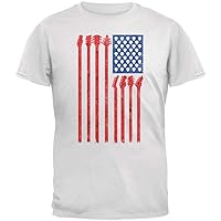 Old Glory 4th of July Stars and Strings Guitar American Flag White Adult T-Shirt - Large