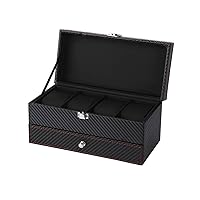 Jewelry Box- Watch Box Organizer with Drawer - Real Glass Top, Adjustable Tray, Metal Hinge