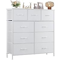 Sweetcrispy Dresser, Dresser for Bedroom, Storage Drawers, Tall Fabric Storage Tower with 9 Drawers, Chest Organizer Unit with Steel Frame, Wooden Top for Kids Room, Closet, Entryway, Nursery
