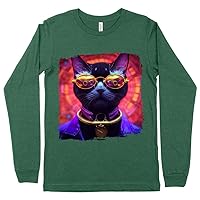 Psychedelic Cat Glasses Long Sleeve T-Shirt - Cartoon T-Shirt - Funny Long Sleeve Tee Shirt