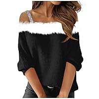 Trendy Long Sleeve Christmas Tops for Women,Sexy Off The Shoulder Plus Size Cute Casual Fall Winter Slip Blouses
