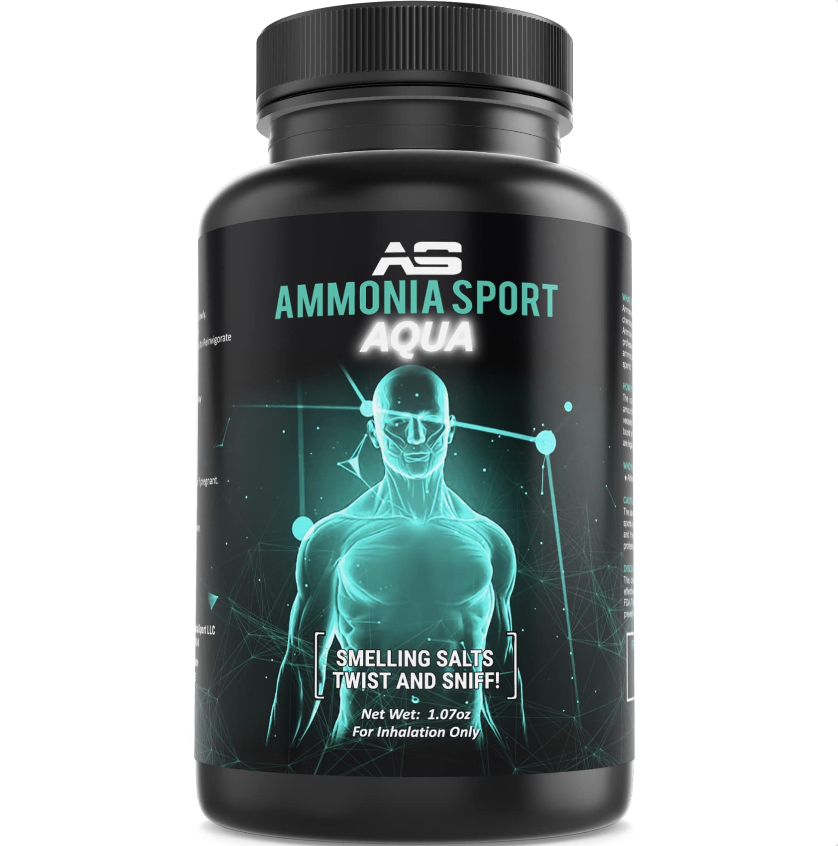Smelling Salts For Athletes - Aqua - Twist & Sniff! Pre-Activated Salt with Hundreds of Uses Per Bottle - Powerlifting Ammonia Inhalant - Rush, Alert Supplement - Inhalants For Fainting - AmmoniaSport