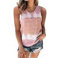 Womens Blouses and Tops Dressy Women's Tops Color Block Tie-Dye Sleeveless Crew-Neck Casual Tanks Tops