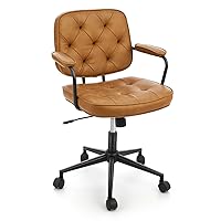 PU Leather Home Office Desk Chair, Ergonomic Computer Desk Swivel Task Chair, Height Adjustable, with Wheels, Armrests and Backrest, Suitable for Home Office, Brown