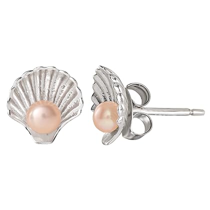 Disney Princess Jewelry, Little Mermaid Seashell Pearl Stud Earrings, Sterling Silver