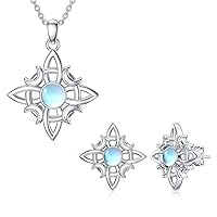 LONAGO 925 Sterling Silver Witches Knot Synthetic Moonstone Necklace & Stud Earrings for Women