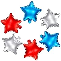 4th of July Mylar Balloons, 20pcs 18inch Star Balloons Blue Red Silver Aluminum Foil Balloons for Independence Day American Flag Patriotic Party Balloons Decoration