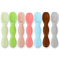 Baby Spoons Self Feeding 6+ Months - 7 Pack Silicone First Stage Infant Training Spoons, Baby Led Weaning Untensils for Toddlers, BPA-Free Rainbow Chewable Teething Spoons for Kids - Dishwasher Safe