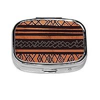 African Mud Cloth Tribal Print Pill Box 2 Compartment Small Pill Case with Mirror Pill Organizer Portable Medicine Pillbox for Travel Pocket Purse