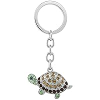 Jeweled Tortoise Turtle Key Chain Crystal Key Ring for Women Swarovski Elements Multi Color 3 1/2 inches long