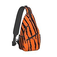 Orange Tiger Leopard Print Crossbody Backpack Shoulder Bag Cross Chest Bag For Travel, Hiking Gym Tactical Use