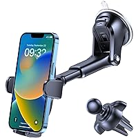 OQTIQ 3-in-1 Suction Cup Phone Holder Windshield/Dashboard/Air Vent, Dashboard & Windshield Suction Cup Car Phone Mount with Strong Sticky Gel Pad, Compatible with iPhone, Samsung & Other Cellphone