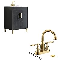 phiestina Black 24 inch Bathroom Vanity with Sink and 4 inch centerset Bathroom Faucet Bundle，BV01-BLACK-JH+BF017-4-BG