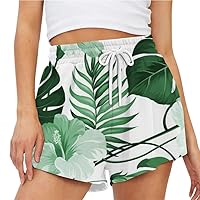 Floral Print Casual Women Spring Summer Party Lace Up Waist Swim Shorts Loose Fit Beachwear