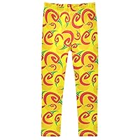 Chilli Peppers Print Girl's Leggings Soft Ankle Length Active Stretch Pants Bottoms 4-10 Years