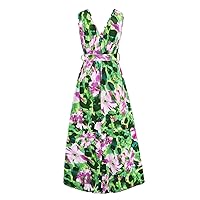 Spring Dresses for Women 2024 Petite Length, Bohemian Print Long Skirt Women's Sleeveless V Neck Slit Dress Wo