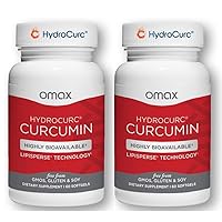 Omax3 2 Pack- HydroCurc Turmeric Curcumin Softgels, Highly Bioavailable MCT Oil Nanoparticle for Potency & Absorption, Joint Health, 120 Softgels