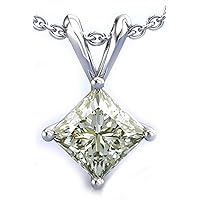 2.08 ct VVS1 Silver Plated Princess Solitaire Real Moissanite Next to White Pendant