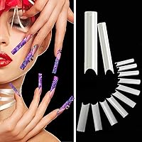 Extra Long C Curve False Nail Tips, XXL Square Straight Half Cover Acrylic Fake DIY Art Artificial French Press On Extension Tip With Clear Box For Salon & Home Use, 10 Sizes 500 Pcs (Natural)