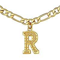 GOLDCHIC JEWELRY Gold Initial Figaro Chain Necklace, Custom Monogram Letter Choker Necklaces, 16