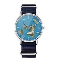 Flat Earth Map Design Nylon Watch for Men and Women, Earth is Flat Theme Wristwatch, Conspiracy Lover Gift