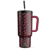 Meoky 40 oz Tumbler with Handle and Straw, Tumbler with Lid and Straw, Insulated Stainless Steel Travel Mug, 100% Leak-proof, Keeps Cold for 34 Hours or Hot for 10 Hours (Heart)