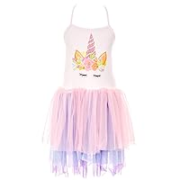 Little Girl Toddler Unicorn Print Halter Top Tulle Bottom Casual Playwear Dress 2t-8