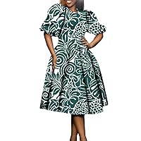 Polynesian Hibiscus Printed Dress Women's Casual Dress Loose Fitting Short Sleeved Medium Length Dresses