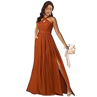 Burnt Orange Plus Size Bridesmaid Dress with Pockets Chiffon Halter Evening Dress for Wedding Size 18W