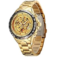Skeleton Automatic Watch Mens Stainless Steel Steampunk Mechanical Watch Big Dial Design Gold Skeleton Watches