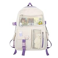GGOOB Kawaii Backpack with Kawaii Pin and Accessories Cute Kawaii Backpack for School Bag Kawaii Girl Backpack Cute (Ivory)