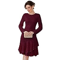 Women's Dress Dresses for Women Zip Back Layered Hem Lace Dress (Color : Burgundy, Size : Medium)
