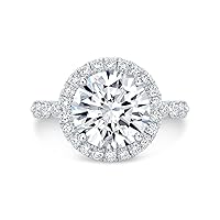 Siyaa Gems 3 CT Round Diamond Moissanite Engagement Ring Wedding Rings Eternity Band Vintage Solitaire Halo Hidden Prong Silver Jewelry Anniversary Promise Ring Gift