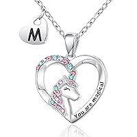 Shonyin Initial Unicorn Necklace for Daughter Granddaughter Niece, Cute Birthday Easter Mother's Day Christmas Thanksgiving Gifts