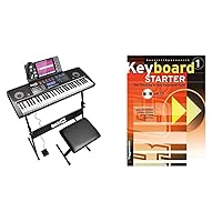 RockJam 61 key keyboard piano set, 61 key digital piano keyboard bench, keyboard stand, headphones, sustain pedal and easy piano application