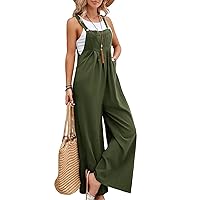 PEHMEA Women Overalls Wide Leg Jumpsuit with Pockets Baggy Casual Loose Linen Sleeveless Long Pants Romper