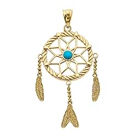 Little Treasures 14 ct Gold Yellow Gold and Turquoise Flower Dream Catcher Pendant Necklace Necklace (Available Chain Length 16