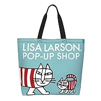 BAIYUAN Lisa Larson Stylish Women's Canvas Tote Bag, Eco Bag, Shopping Bag, Mother's Bag, Handbag, Handbag, Work Bag, Storage Bag, Shoulder Bag, Lightweight, Shopping Bag, Black