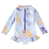 Swimsuit for Girls Summer Toddler Girls Long Sleeve Ruffles Colour Tie Dye Gradient Prints Swimwear Beach